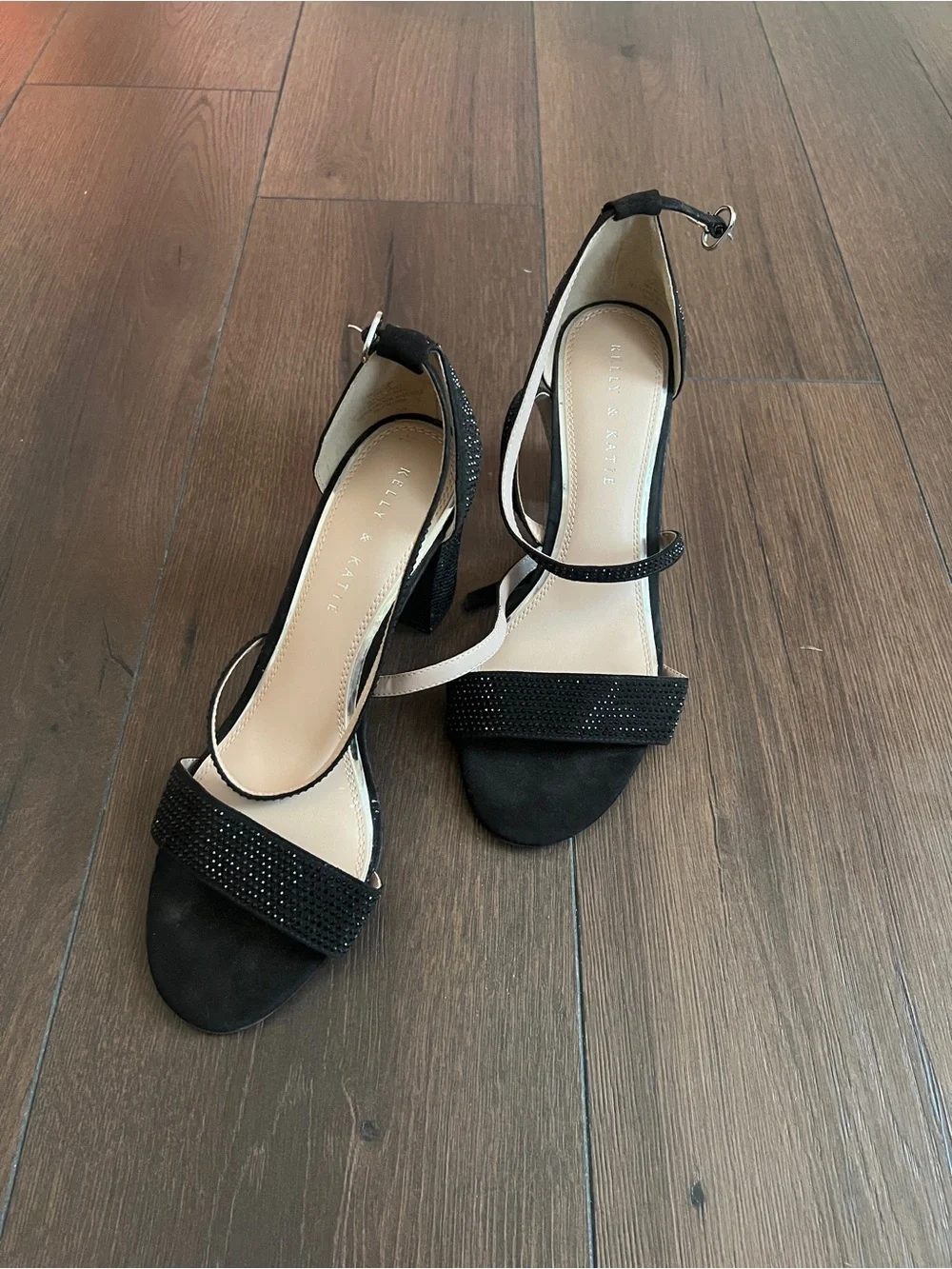 Kelly & Katie Black Rhinestone Ankle-Strap Heels